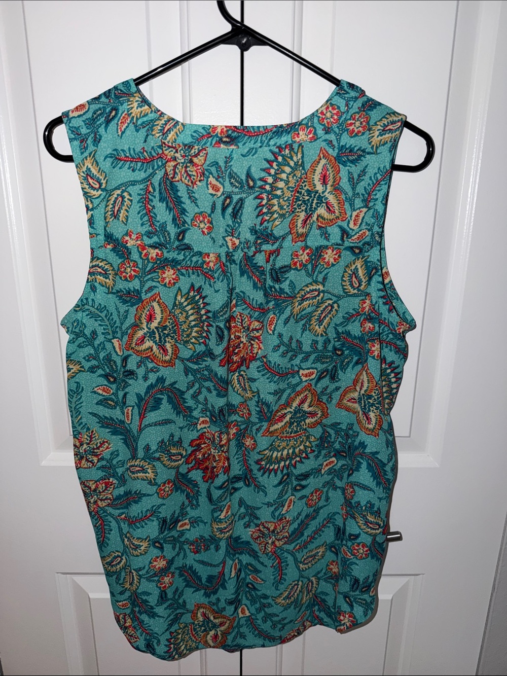 Maurices Teal Floral V-Neck Sleeveless Top - Picture 2 of 4
